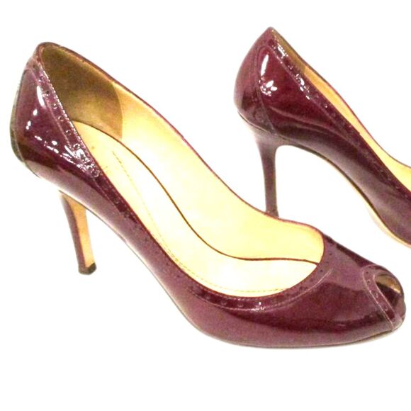 Kate Spade  Dark Red Patent Leather Peep-toe Perforated Heels - Size 9.5 - Picture 1 of 9